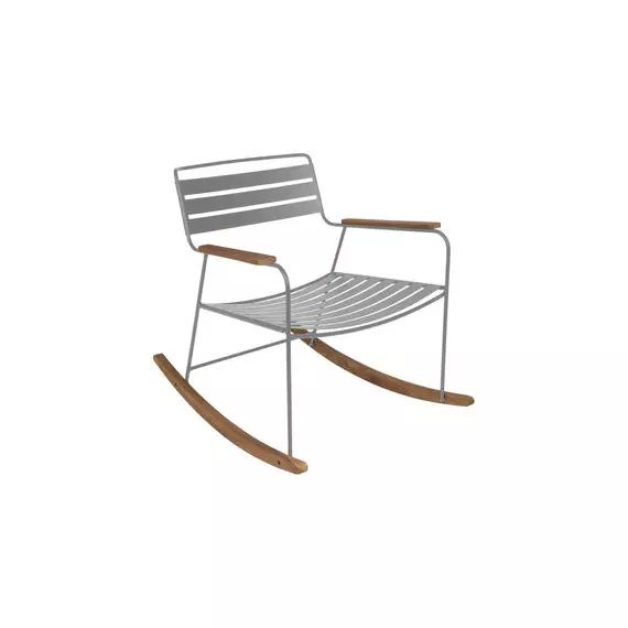 Rocking chair Surprising en Métal, Teck – Couleur Gris – 69 x 89 x 76 cm – Designer Harald Guggenbichler