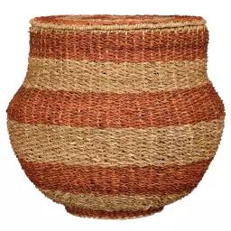 Panier de rangement avec couvercle en jute orange H48