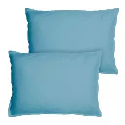 Set de 2 taies d’oreiller unies finition volant Bleu Glacier 50x70cm