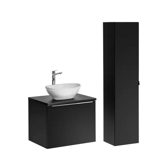 Ensemble meuble simple vasque 60cm et colonne stratifiés et mdf noir