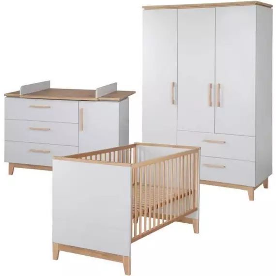 Chambre bébé complète ROBA Caro – Lit combiné 70×140 – Commode à langer – Armoire 3 portes gris