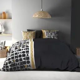 Parure housse de couette coton marron 220×240 cm