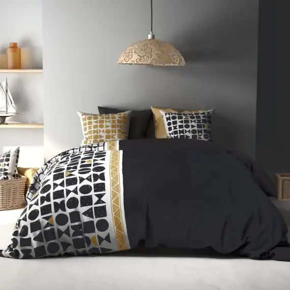 Parure housse de couette coton marron 220×240 cm