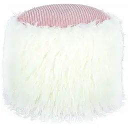 Pouf fourrure blanc et rose h38cm