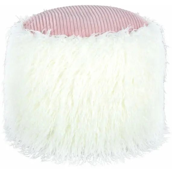 Pouf fourrure blanc et rose h38cm
