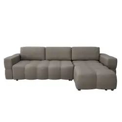 Canapé d&rsquo;angle droit convertible coffre tissu tramé taupe 260cm