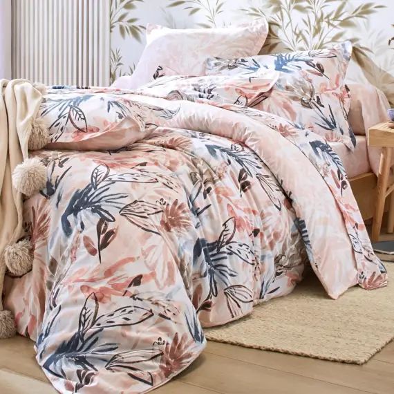 Housse de couette réversible 200×200 en coton rose