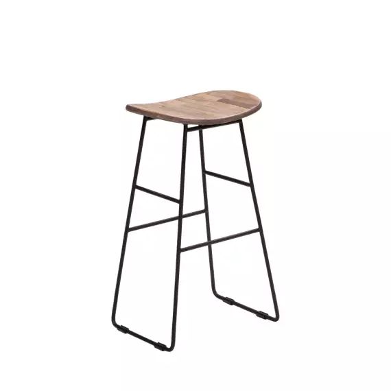 Kabayan – Tabouret de bar 72cm en métal et teck recyclé – Couleur – Bois
