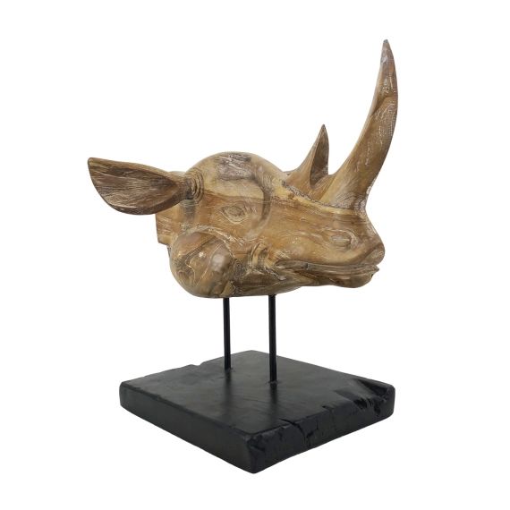 Tête de rhinocéros en bois blanchies