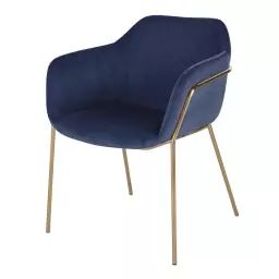 Chaise en velours bleu foncé et métal doré, OEKO-TEX®