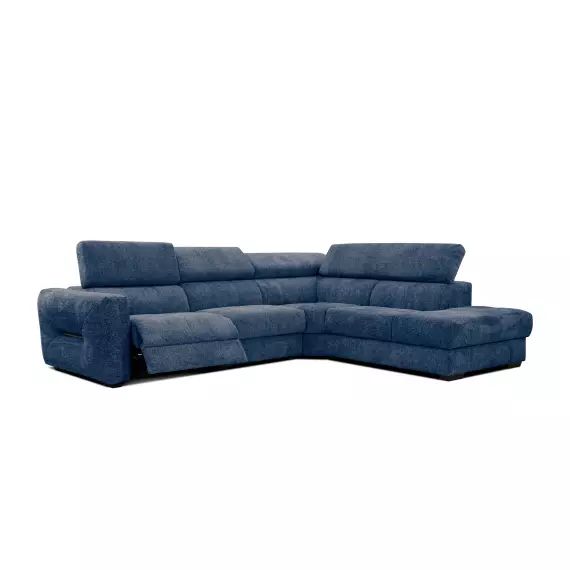 Canapé d’angle droit 5 places avec relax électrique tissu bleu foncé