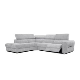 Canapé d’angle gauche 5 places avec relax électrique tissu gris clair