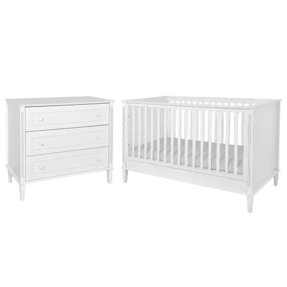 Chambre bébé : Duo – Lit évolutif 70×140 commode 3 tiroirs blanc