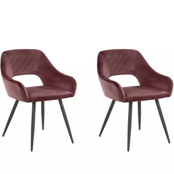 Lot de 2 chaises de salle à manger rembourrées en velours rose foncé