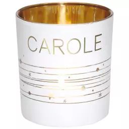 Photophore prénom en verre blanc et or Carole