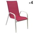 image de chaises de jardin scandinave Lot de 4 chaises en textilène rose et aluminium blanc