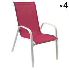 Lot de 4 chaises en textilène rose et aluminium blanc
