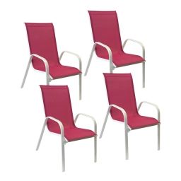 Lot de 4 chaises en textilène rose et aluminium blanc