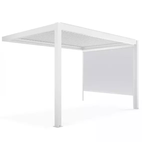 Pergola bioclimatique adossée blanche 3x4m et 1 Store 2,66×2,4m