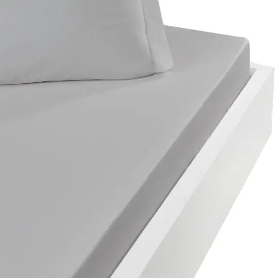 Drap housse en coton bonnet 30cm  gris perle 90×190 cm