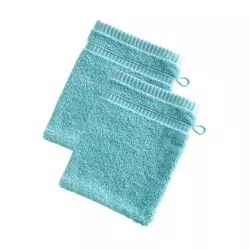 Lot de 2 gants de toilette bleu 15×21 en coton