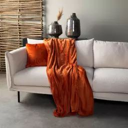 Plaid orange fleece 200×220 cm uni