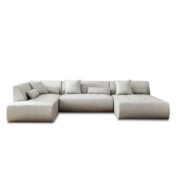 Canapé modulable 7 places angle gauche en tissu gris clair