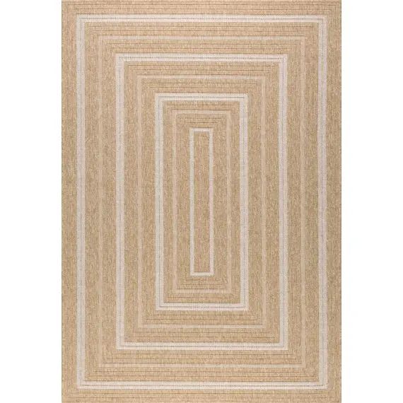 Tapis effet toile de jute à motif rectangulaire blanc 120×160