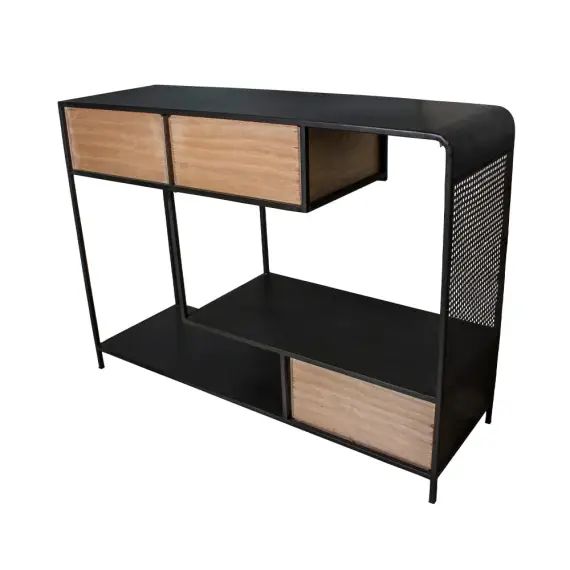 Console industrielle en fer et bois 3 tiroirs