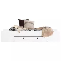 Lit 90×200 sommier et tiroir inclus – Blanc