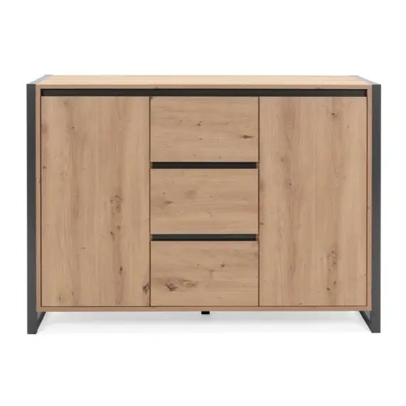 Buffet Industriel 2 portes 3 tiroirs L120 cm – Décor Bois Clair