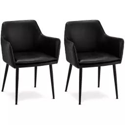 Lot de 2 chaises avec accoudoirs en simili noir