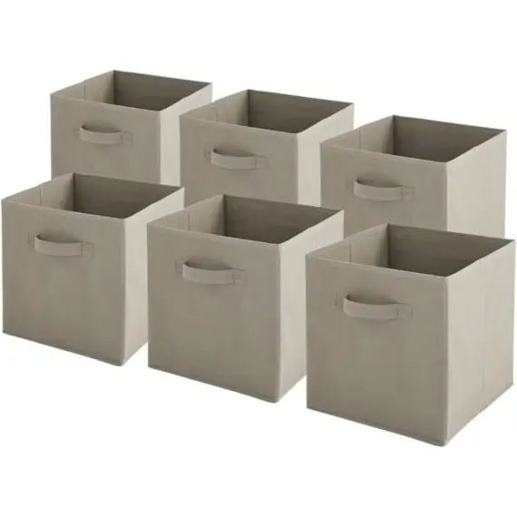 Lot de 6 paniers  pliables en tissu taupe 27x27x27cm