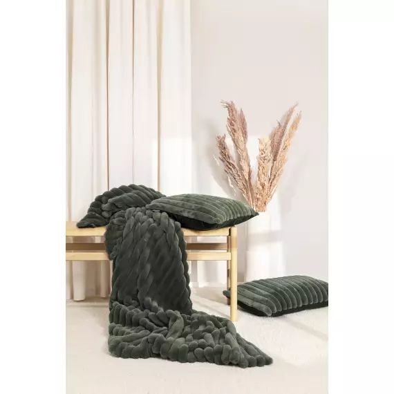 Plaid velours cotelé moelleux imitation fourrure sauge- 140×200