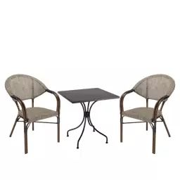 Salon de jardin 2 personnes – 1 table carrée 70cm 2 chaises textilène