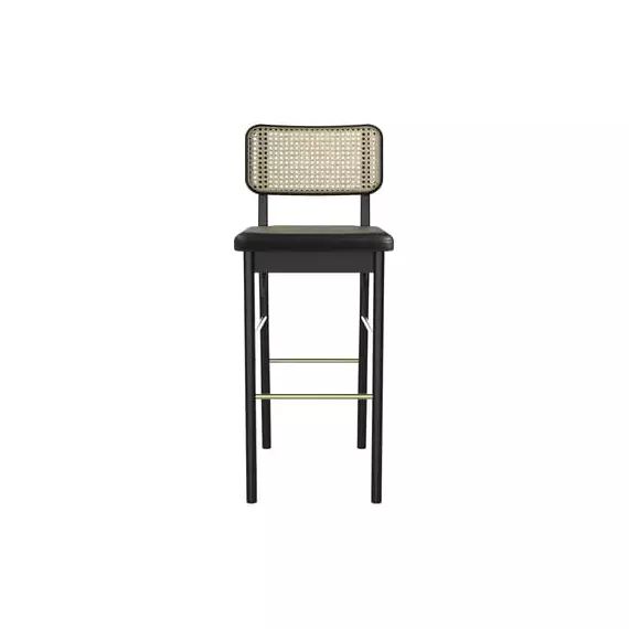 Tabouret de bar Cannage en Bois, Chêne massif teinté – Couleur Noir – 43 x 70.74 x 96 cm