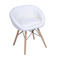 Chaise scandinave pieds effilés bois revêtement synthétique blanc