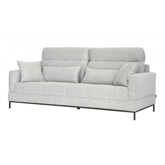 Canapé 3 places avec têtières en tissu gris clair