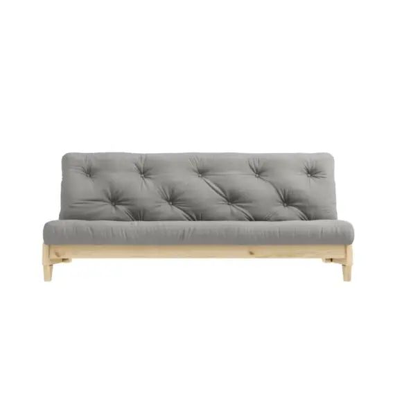 Canapé convertible en bois naturel et tissu gris foncé 2 places
