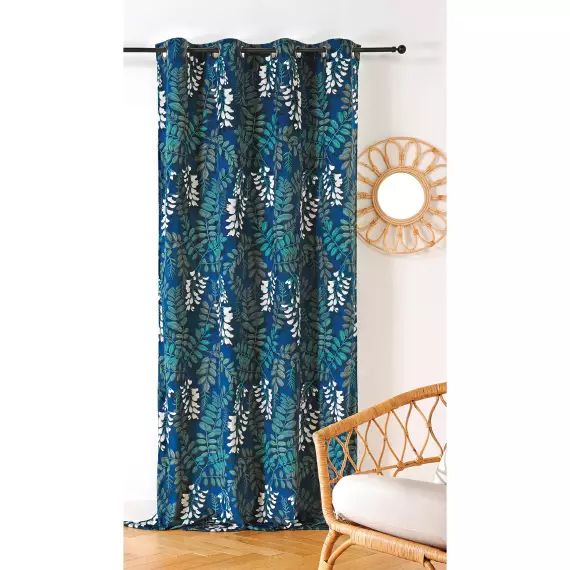 Rideau d’ameublement aux feuilles d’acacia polyester bleu 270 x 145