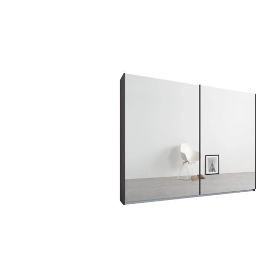 Malix, armoire à 2 portes coulissantes, 225 cm, cadre gris graphite et portes miroir, intérieur premium
