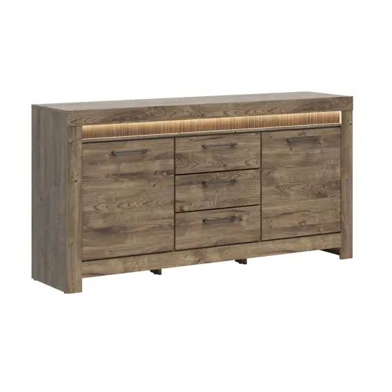 Buffet 2 portes 3 tiroirs LED inclus stratifiés naturel