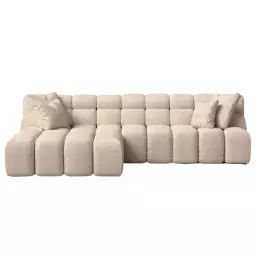 Canapé d’angle gauche 2 places en tissu brun clair