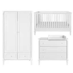 Chambre bébé : Trio – lit évolutif 70×140 commode armoire blanc