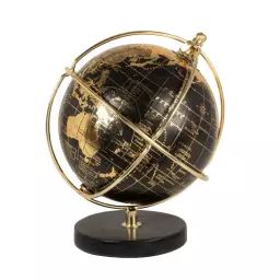 Globe terrestre noir et doré H18