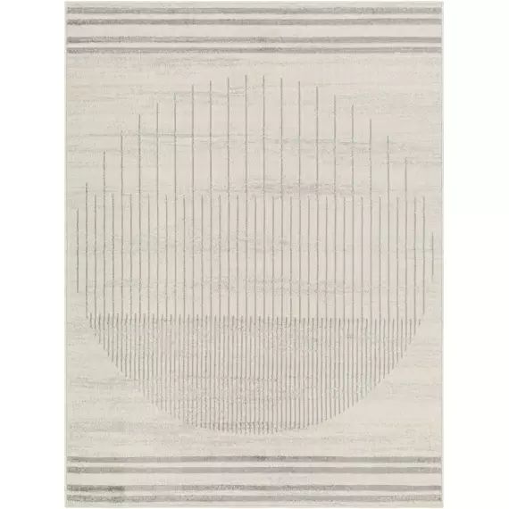 Tapis Géométrique Cercle Rayé – Crème et Gris – 120x170cm