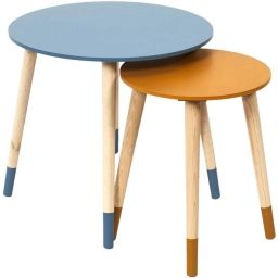 Tables d’appoint gigognes bicolores bleu jaune – Lot de 2