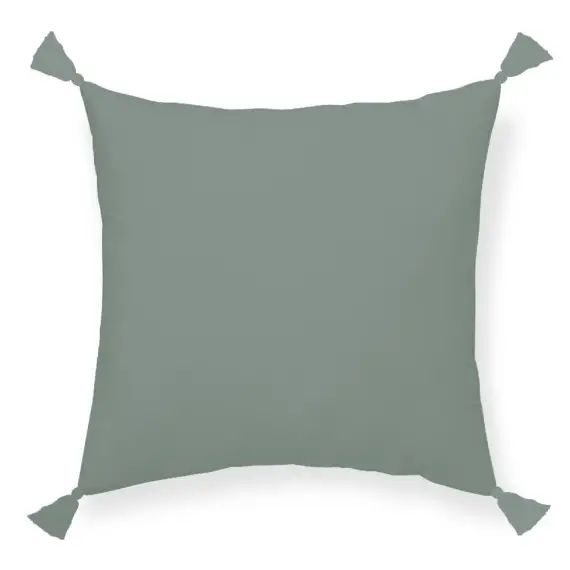Coussin déhoussable àpompoms en gaze de coton vert 30×50