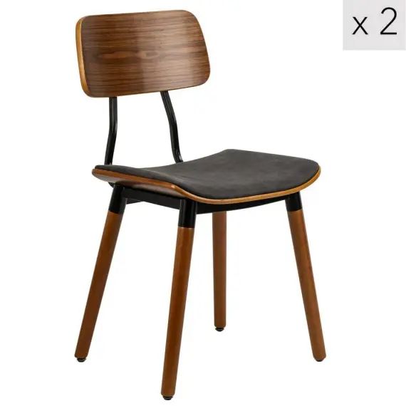 Lot de 2 chaises en bois et simili noir