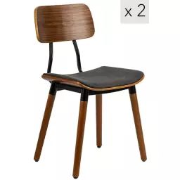Lot de 2 chaises en bois et simili noir
